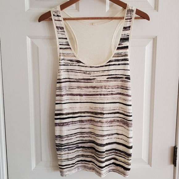 J. Crew Cream And Purple Tank Top With Sequin Accents Size S - Picture 2 of 6
